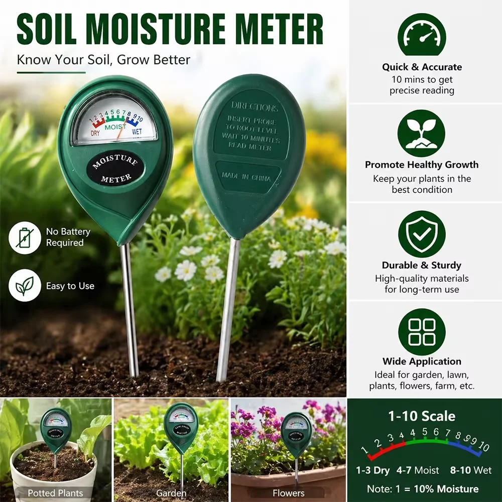 Compact Soil Moisture Meter for Indoor Outdoor Gardens - Easy Read Dial Plant Hydration Tester