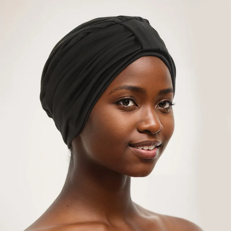 Turban élastique noué sur le dessus pour femme, écharpe de sauna musulmane, chapeau féminin, enveloppements de tête, perte de cheveux, bonnet de chimio, bonnet 03Bandana