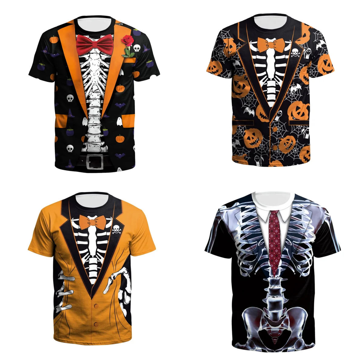 

Halloween Skeleton T Shirt For Men Funny 3D Printed simulation Tuxedo T-Shirt Cosplay Costume Tee Shirt Kids Short Sleeves Tops