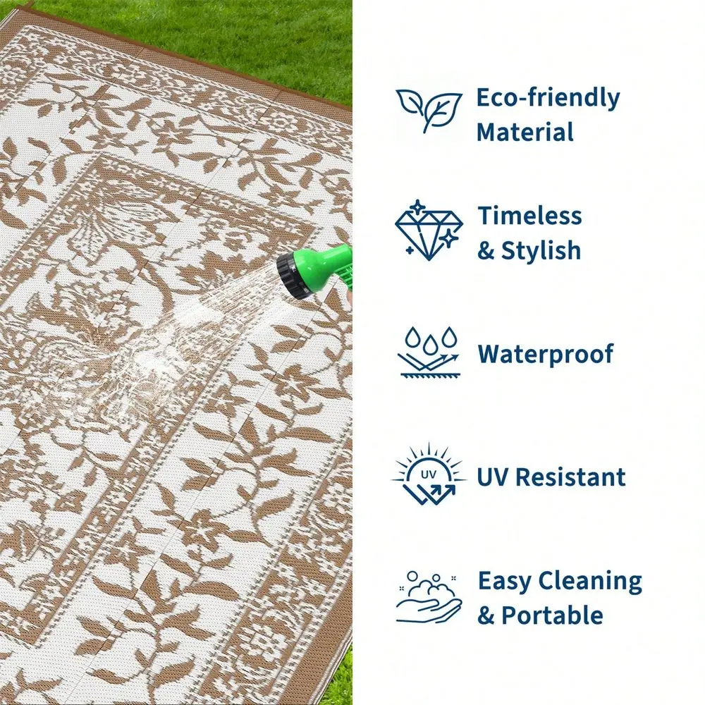 

Modern Geometric Floral Outdoor Area Rug For Balcony Pool RV Waterproof Reversible Mat Palm Vintage Straw Plastic Camping Carpe
