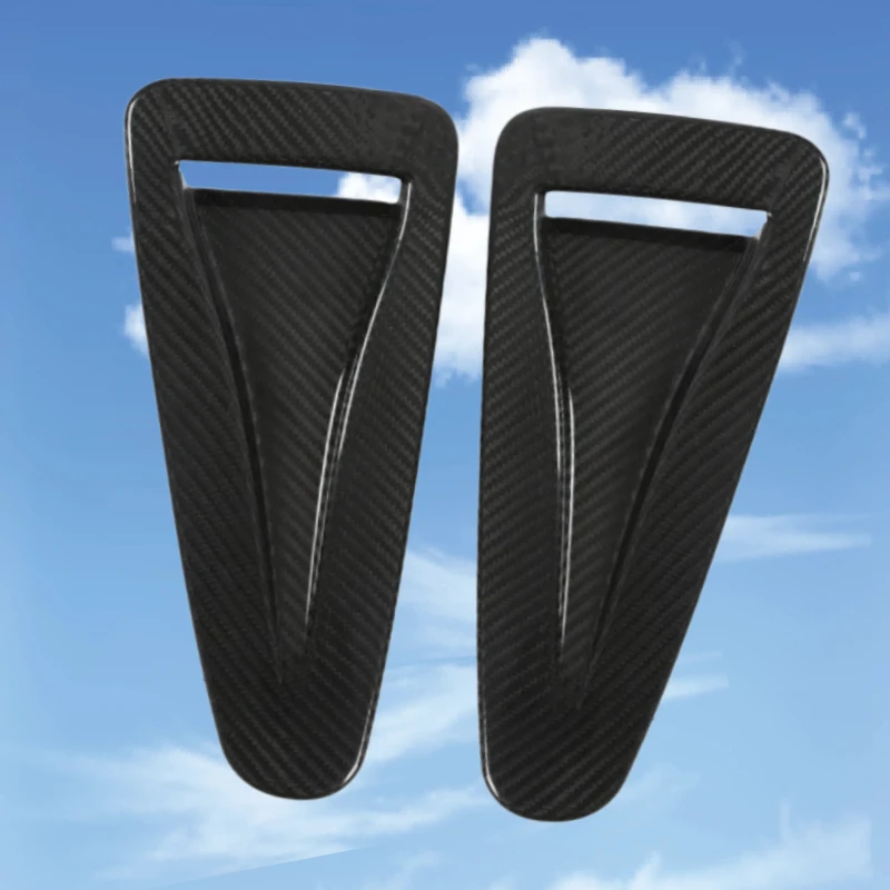 2pcs Hood Vent Cover Real Carbon Fiber Glossy Bonnet Air Intake Trim Replacement For Nissan R35 GTR 2008-2016