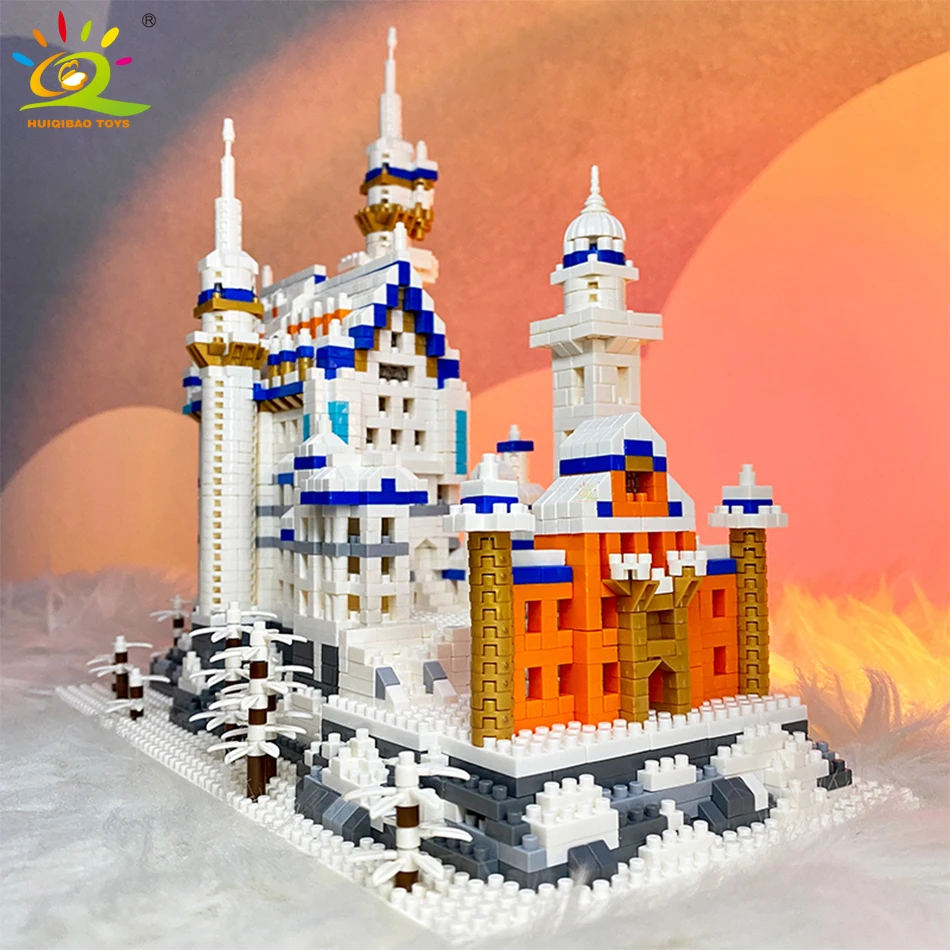 HUIQIBAO 3000pcs Swan Stone Castle Architecture Model Micro Building Blocks City Street View Mini Diamond Bricks Children Toys