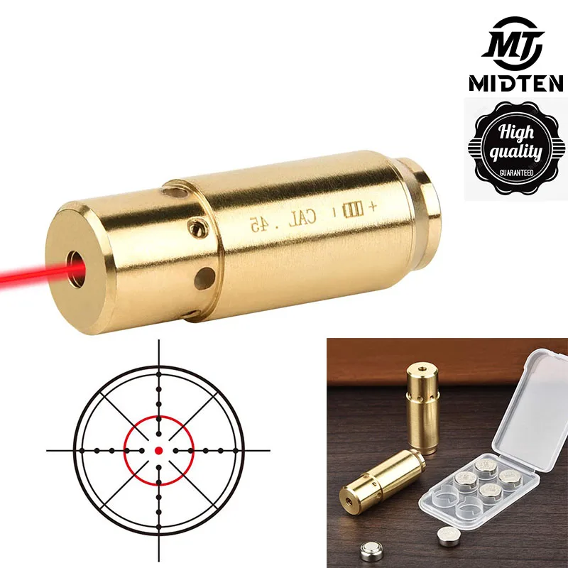 

MidTen Bore Sight 45 acp Red Dot Boresighter with 6 Batteries Bullet Caps Tactical Hunting Collimator Universal Professional