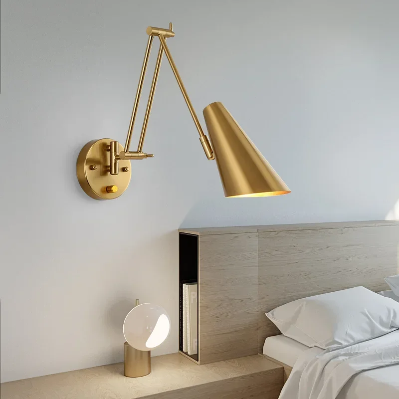 

Modern Bedroom Bedside Wall Lamps Wall Mounted Rotating Reading Lamp Nordic Telescopic Folding Long Arm Rocker Arm Wall Lights