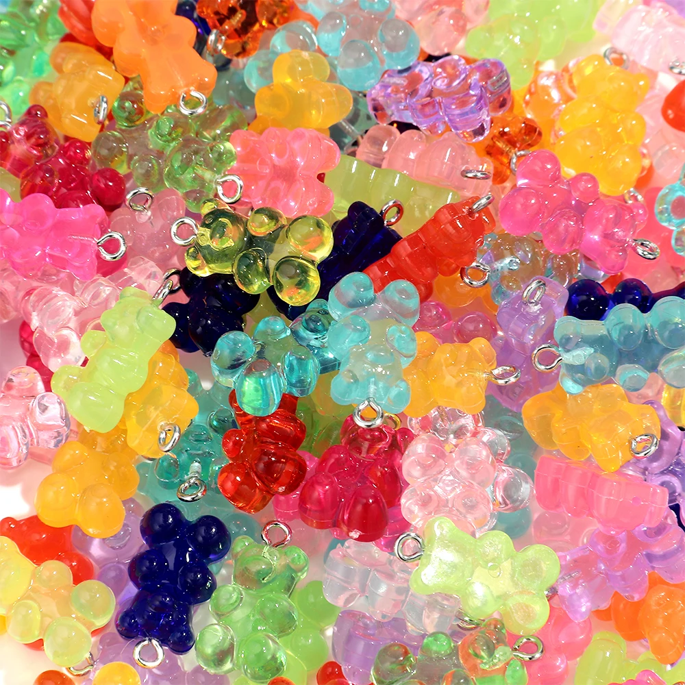 30pcs Acrylic 12x22MM  Jelly Bear Charms Silver Color Pin Cute Resin Pendant for DIY Jewelry Making Necklace Earring Accessories