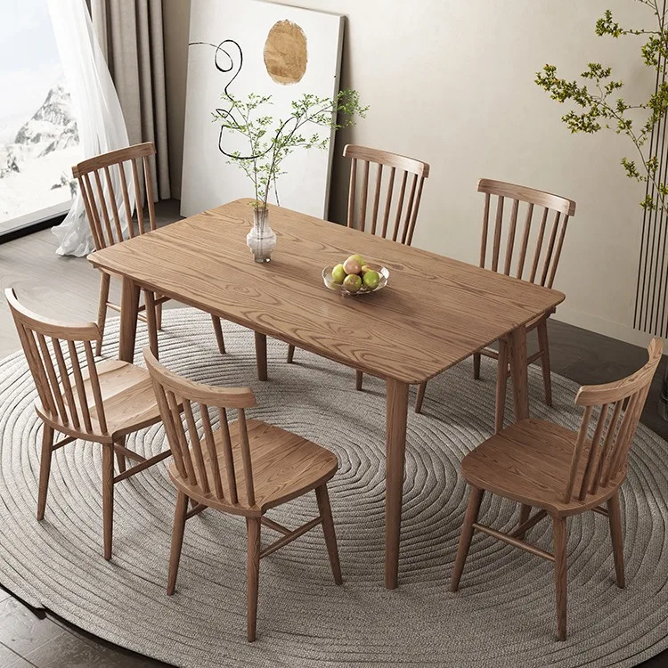 

n Nordic all solid wood dining table modern small household rectangular dining table ash wood log table n