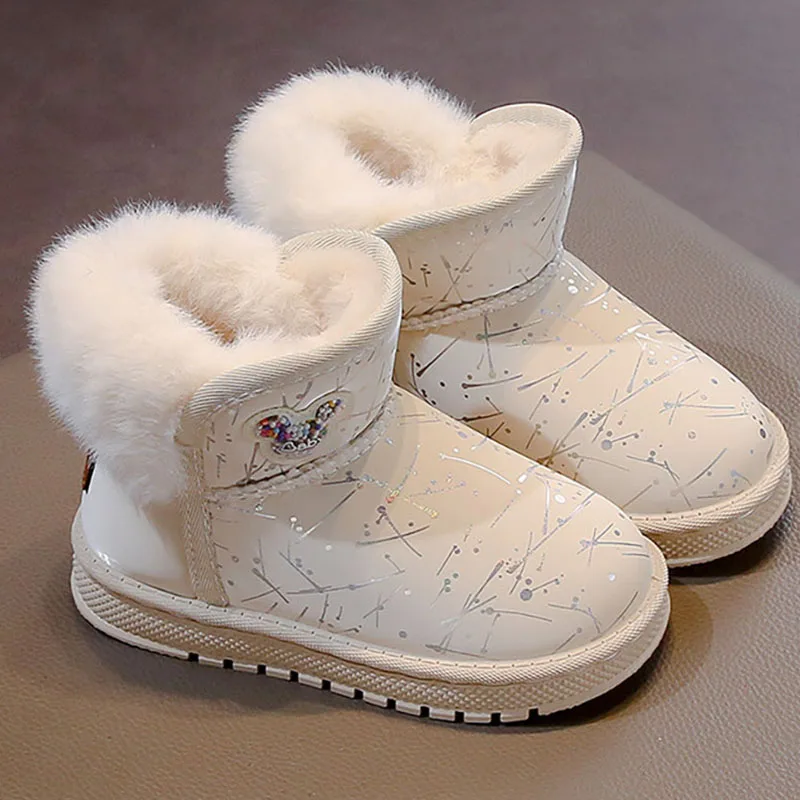 Botas de nieve de felpa de invierno para niños, botas de moda de tendencia de estilo coreano para adolescentes, zapatos de algodón gruesos y cálidos de suela blanda