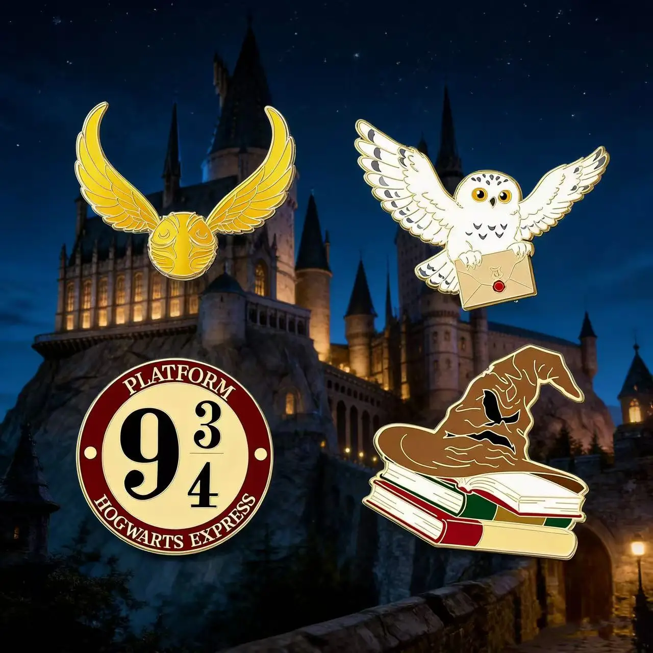 

4 Pcs Cartoon Brooch Creative Scarf Magic Book Enamel Pin Metal Badge Jewelry Clothing Backpack Accessories Gift