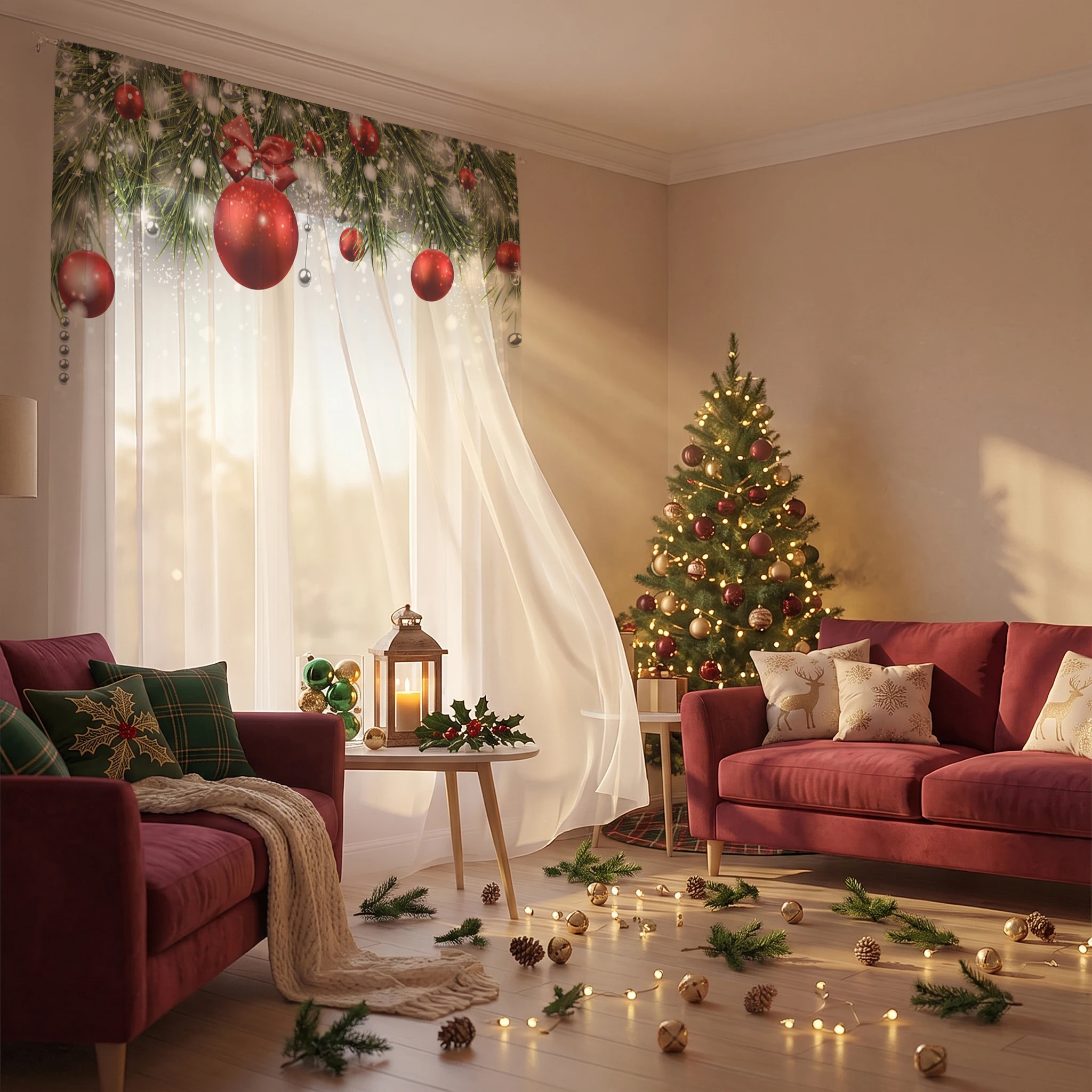 Christmas Valance Curtain Red - Curtain Rods 评论和价格