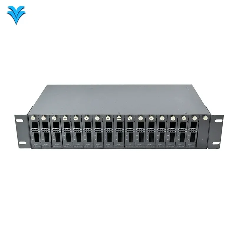 19 inch 2U 16 slots rack-mount media converter fiber optic chassis with Double Power Supply 16 Slots media converter