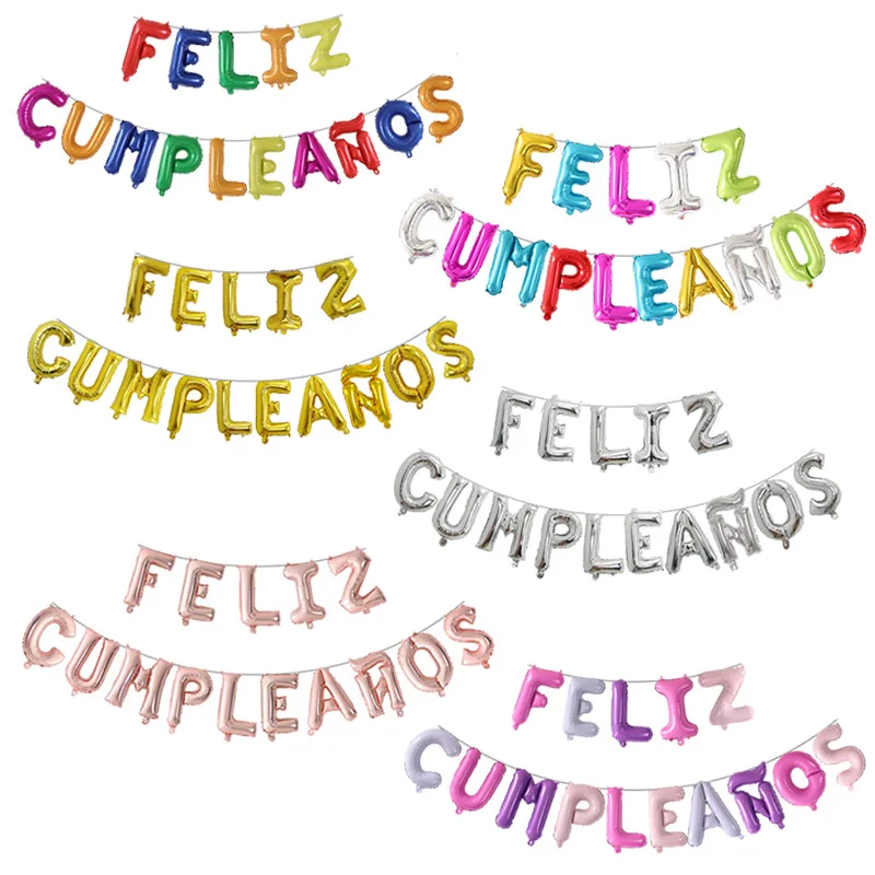 Gold Silver Rose Spanish Feliz Cumpleanos Balloons Happy Birthday Letter Foil Balloon Party Decor Alphabet Air Inflatable Globos