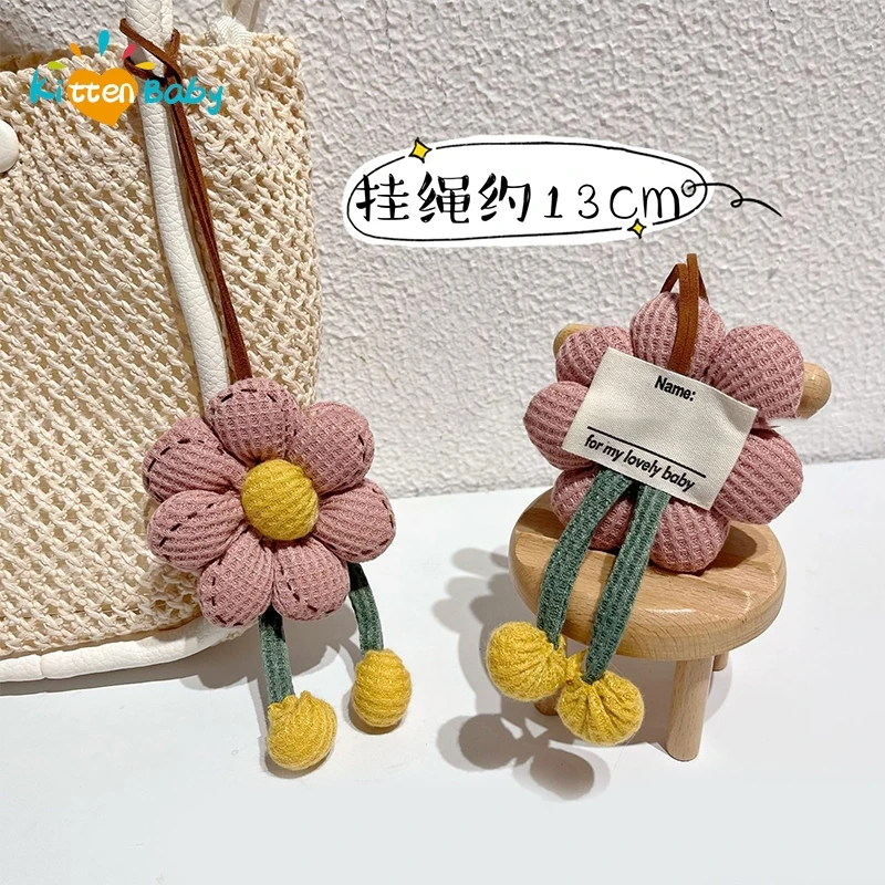 

Fashion Sunflower Name Sticker Keychain Cartoon Fabric Floral Name Tag Keyring Anti-Lost Key Holder Bag Pendant Children Gifts