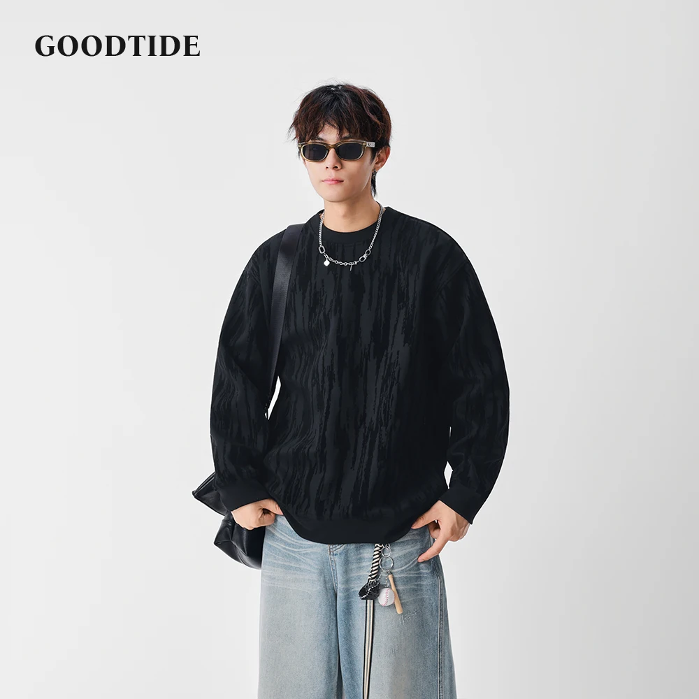

Fashion Men's Casual Crew Neck Sweatshirt 2025 Winter New Textured Pattern Comfortable Soft Long Sleeve Pullover Top