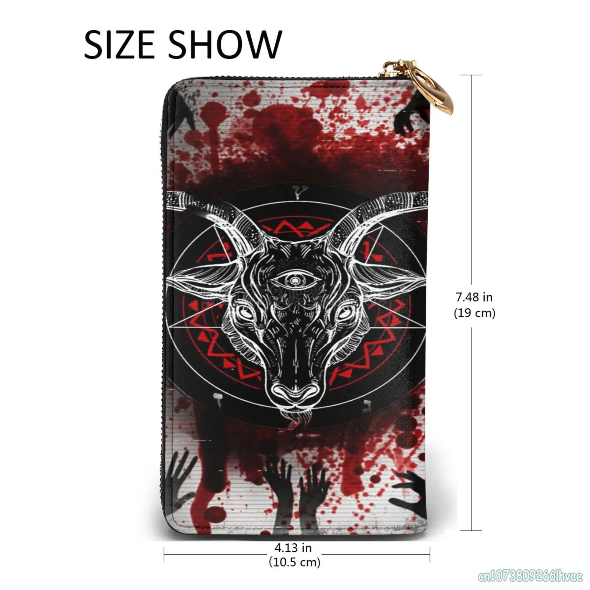 Pentagramma con Demon Baphomet testa di capra satanica pochette in pelle di vacchetta stampa portafoglio lungo portamonete da donna con cerniera