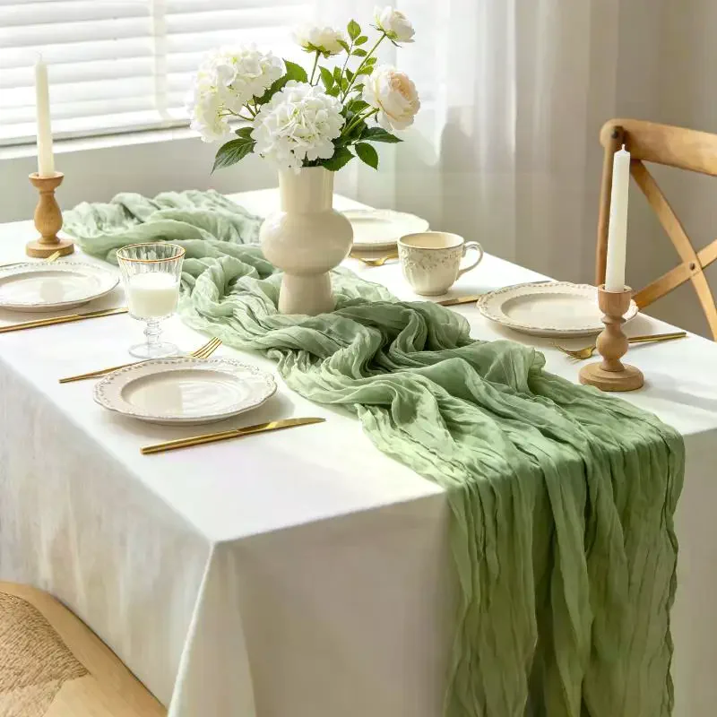90x180/300/400cm Cheesecloth Table Runners Boho Sheer For Wedding Shower Birthday Party Home Dinning