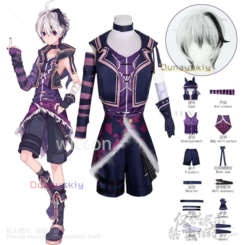Flower V4 Cosplay Virtual YouTuber Costumes Short Pants Uniform Wigs For Boys Man Roleplay Halloween Christmas Party Customized