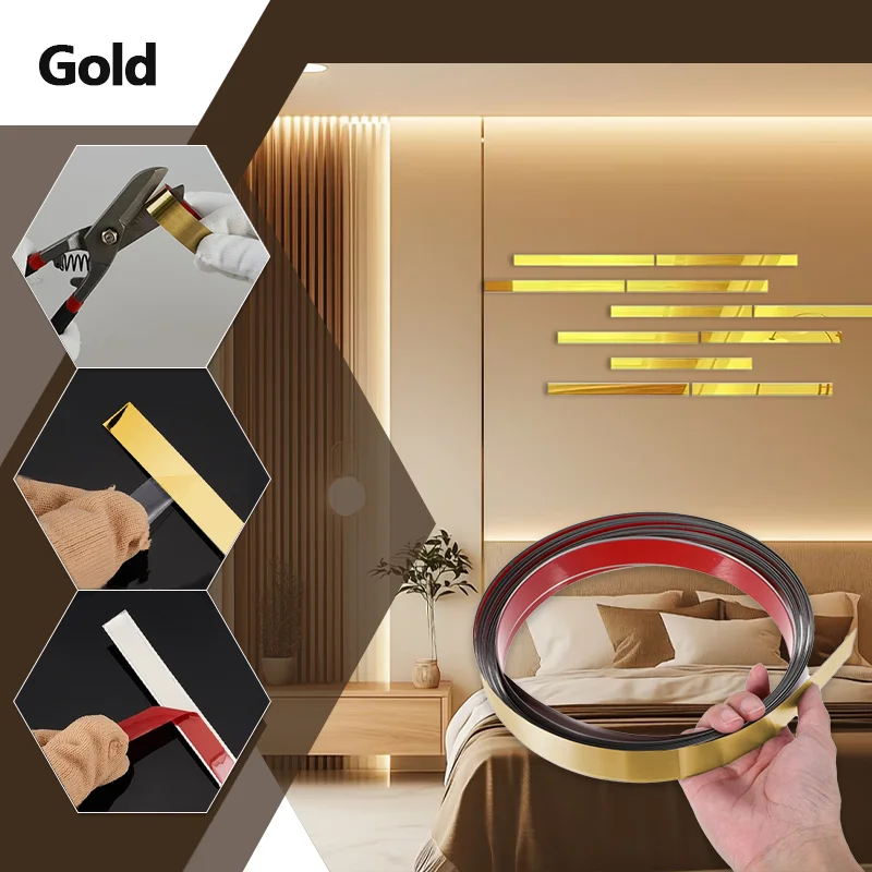 1 Roll of 236.22-Inch Long Stainless Steel Decorative Strip with Mirror Effect, Used for Edge Banding in DIY Home Decoration