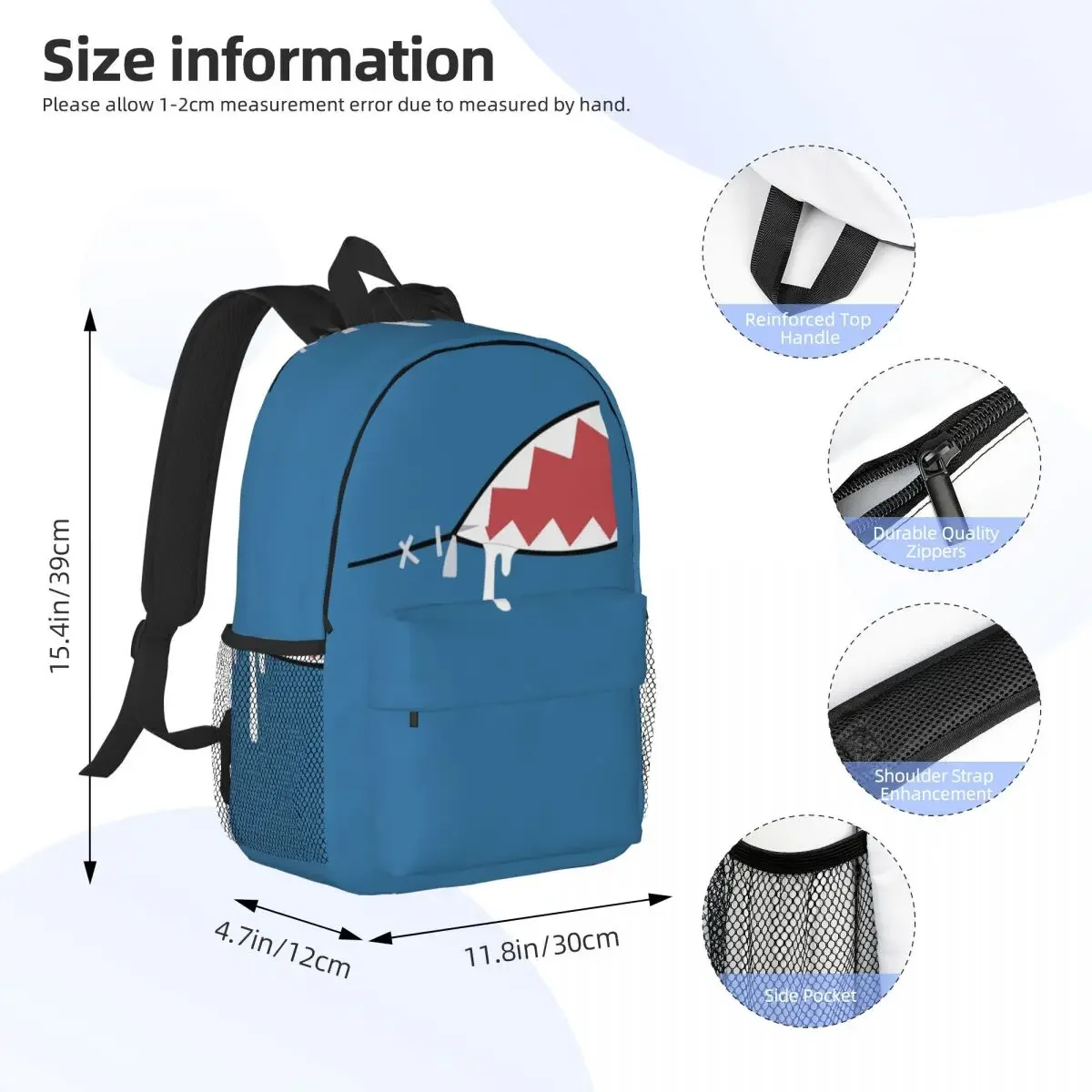 Gawr Gura Shark Mouth Backpacks Teenager Bookbag Casual Children School Bags Travel Rucksack Shoulder Bag Large Capacity