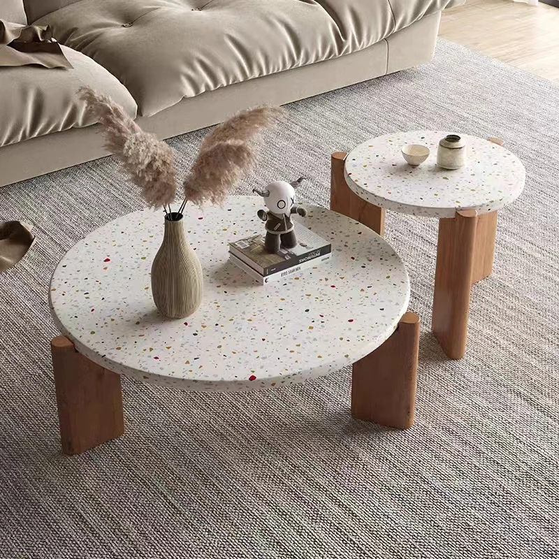 Modern design terrazzo stone Table wood leg  Household and living room furniture tea table small table