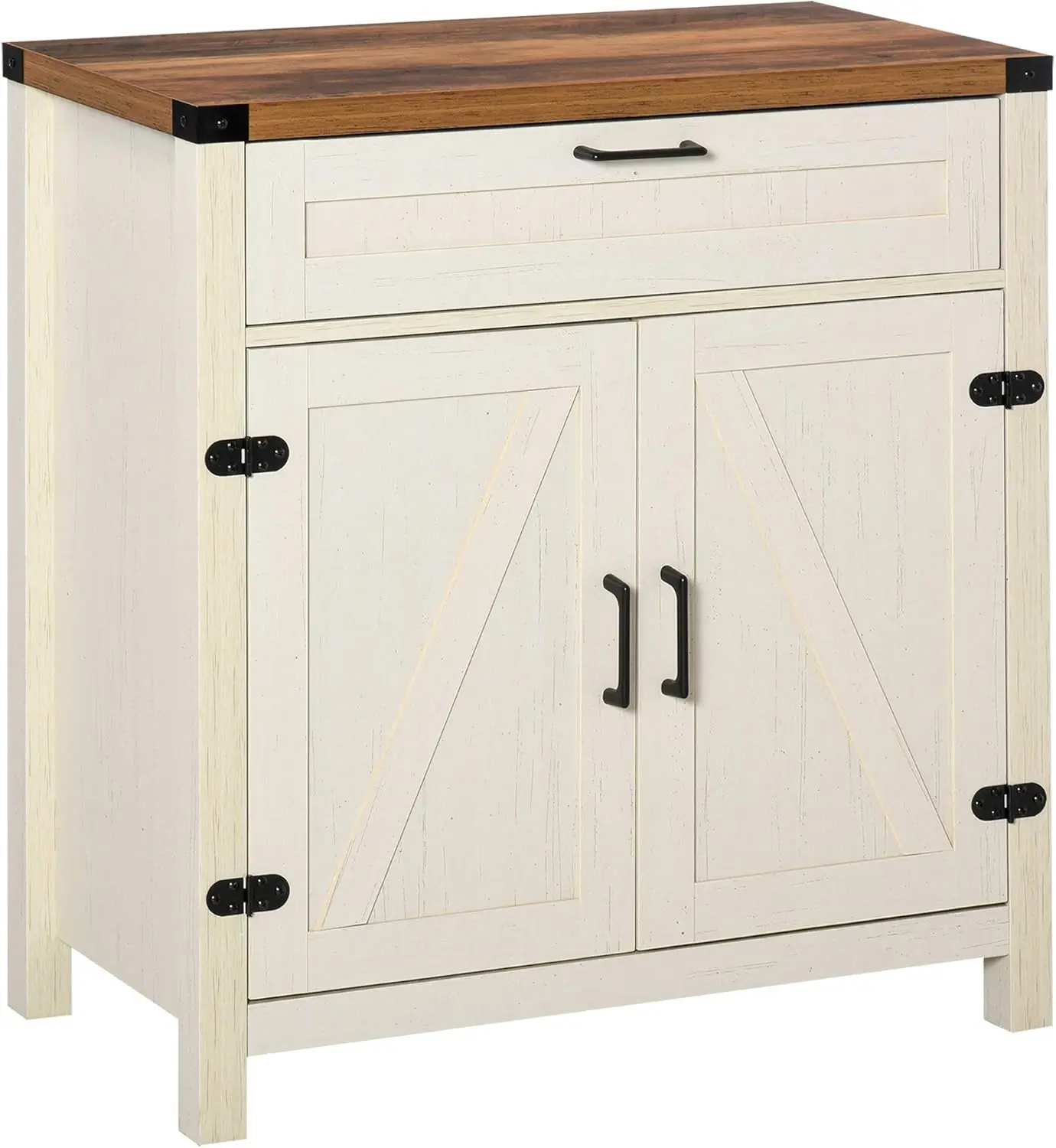 

Sideboard Buffet Cabinet with Storage Drawer, Modern Farmhouse Kitchen Cabinet with 2 Barn Doors, Coffee Bar Cabinet, White