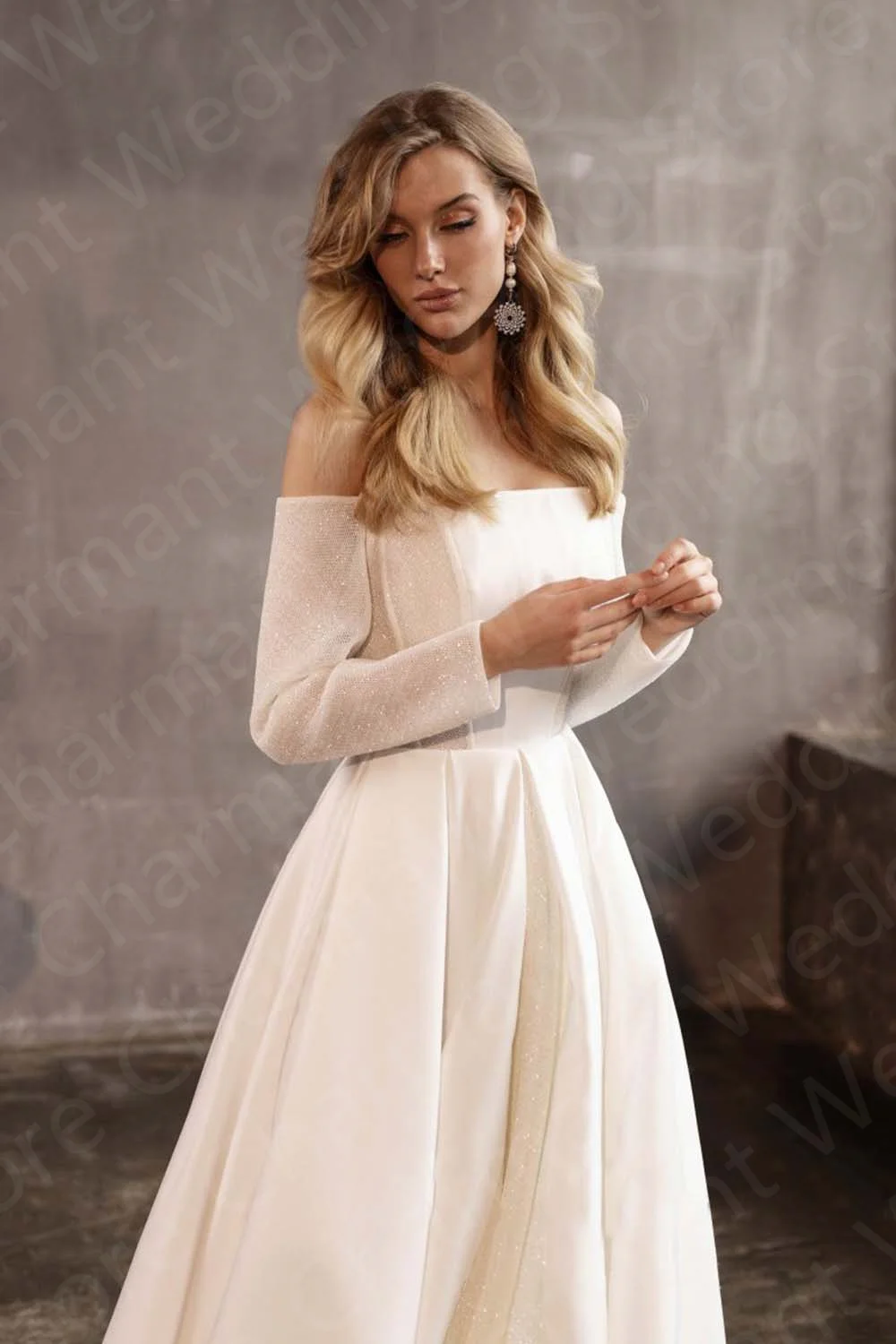 Graceful On Sale 2023 Wedding Dresses Ivory Strapless Bride  Off Shoulder Long Sleeves Bridal Gowns Corset Back