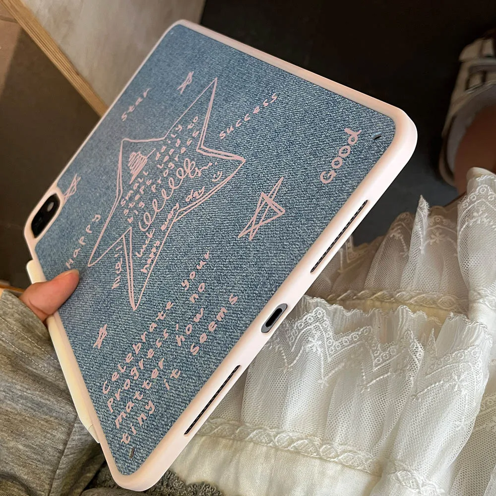 حافظة من الدنيم على شكل نجمة وردية لجهاز iPad 10.2 8th 9th ipad A16 11th 10th 10.9 Gen Cover iPad Pro 12.9 "13" Air 11" 4 5 9.7 mini 6 7 8 Shell