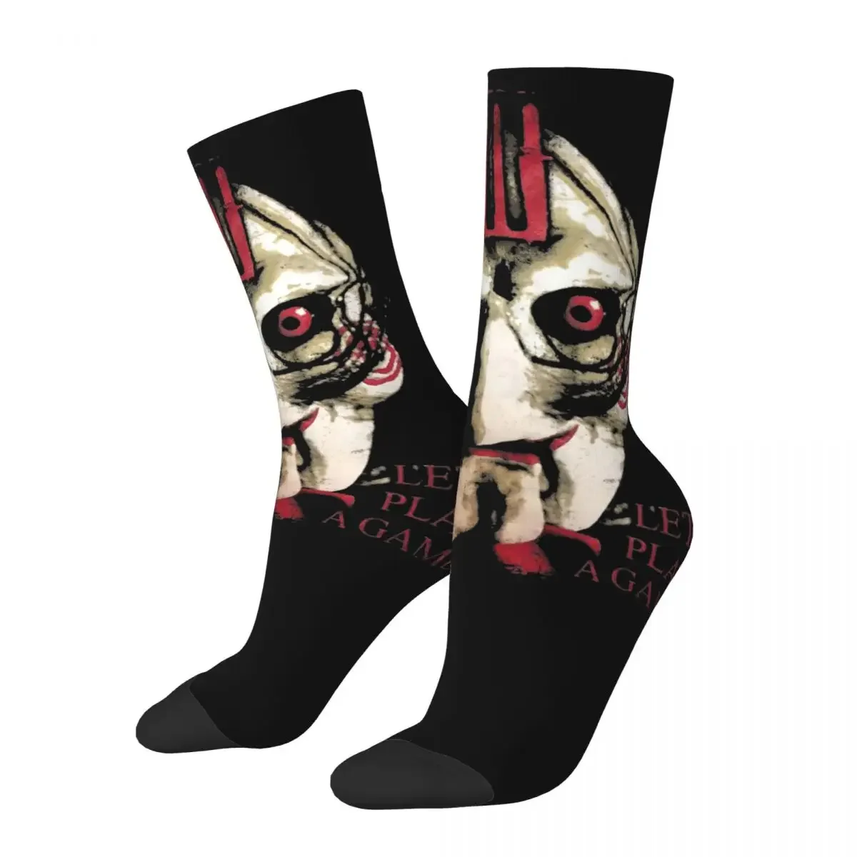 Fashion Male Men Socks Harajuku Saw X Horror Movie Lets Play A Game Sock High Quality Women's Socks Spring Summer Autumn Winter