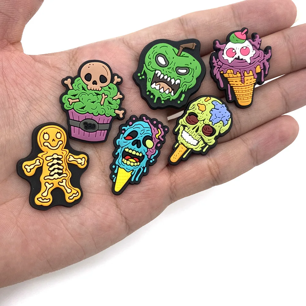 1-20Pcs Halloween Horror Food Skull Ice Cream PVC Shoe Charms Sandals Buckles Accessories Decoration Fit Clog