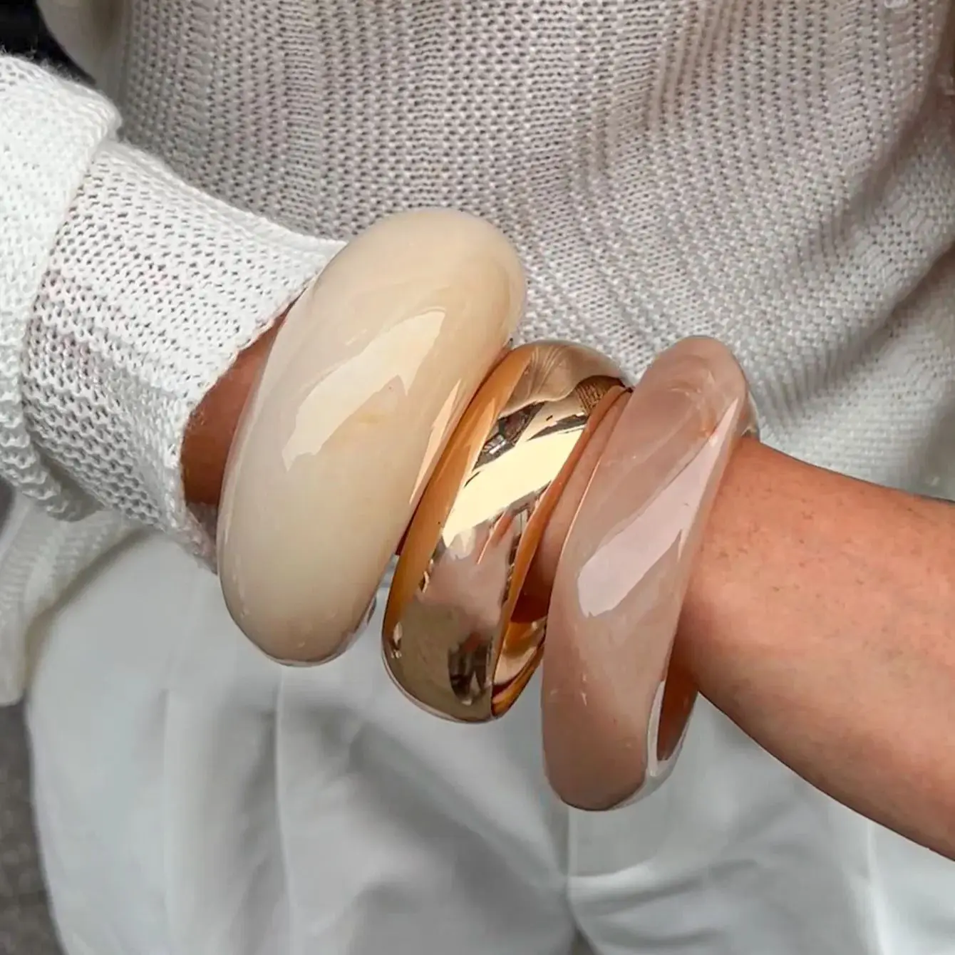 Chunky Punk Beige Khaki Thick Resin Acrylic Smudging Bangles Geometric Irregular Bangle Bracelets For Women Men Jewelry