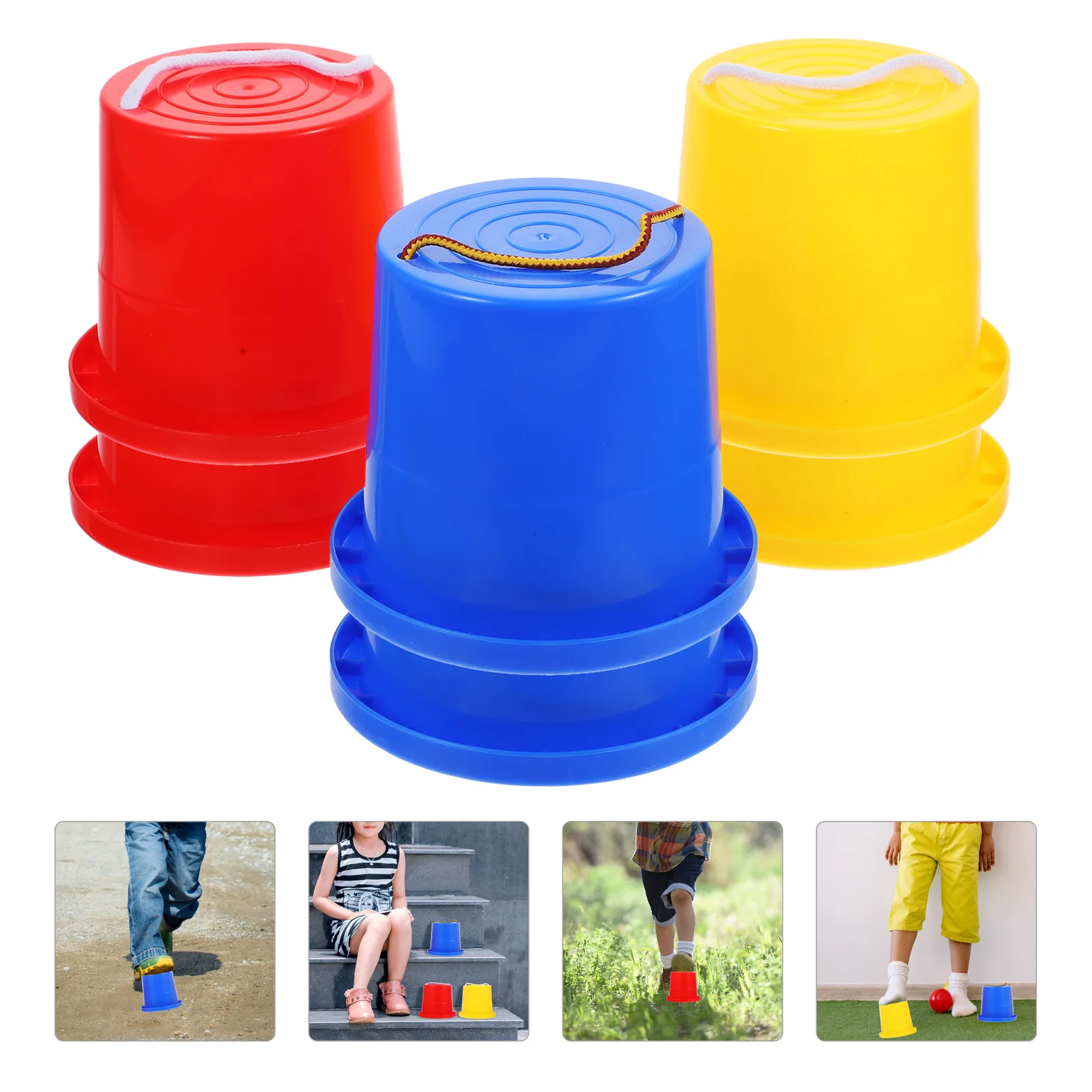 3 pares de palafitas de treinamento sensorial, brinquedo de exercício de equilíbrio de plástico, baldes de salto de coordenação para crianças, playground esportivo, uso doméstico