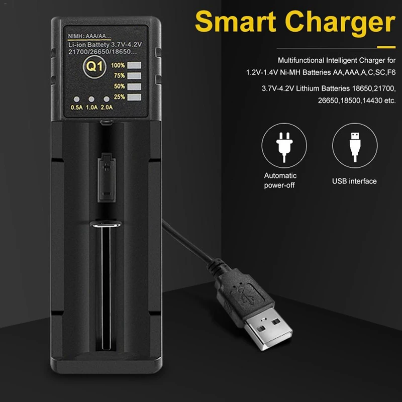 2025 New-3X 18650 Battery Charger 26650 Usb Smart Nickel Hydrogen Aa Aaa 21700 Single Slot Lithium Battery Charger