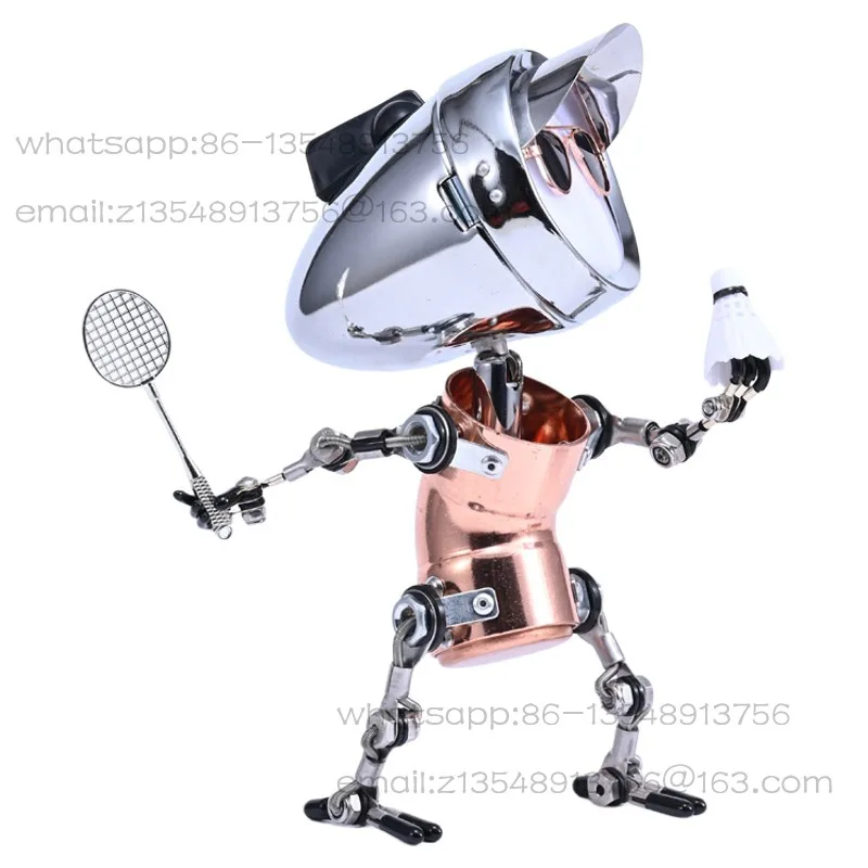 Industrial wind metal advanced handmade robot night light, desktop atmosphere ornament sports badminton gift for boyfriend
