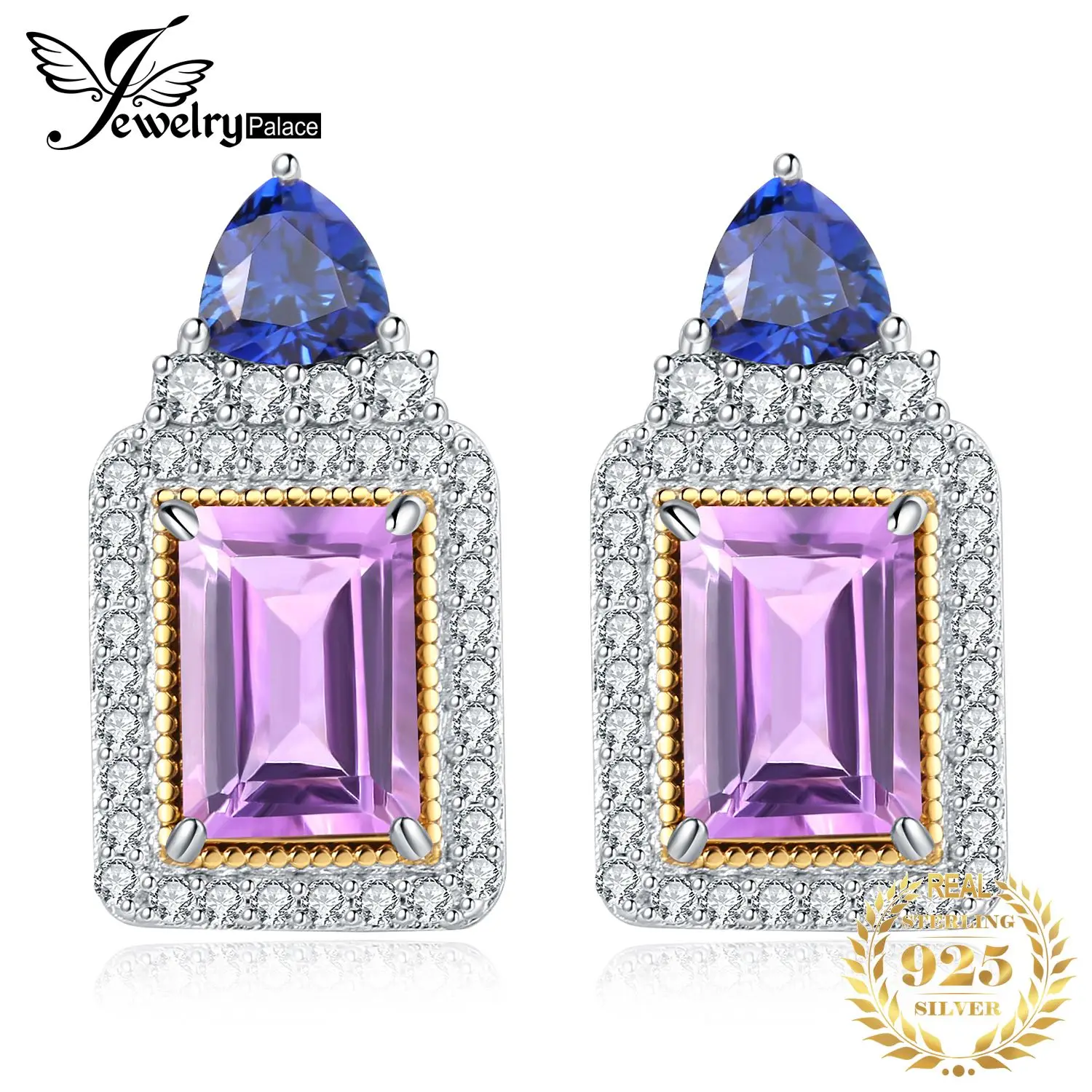 JewelryPalace VIP 2.6ct Emerald cut Genuine Amethyst 925 Sterling Silver Earrings