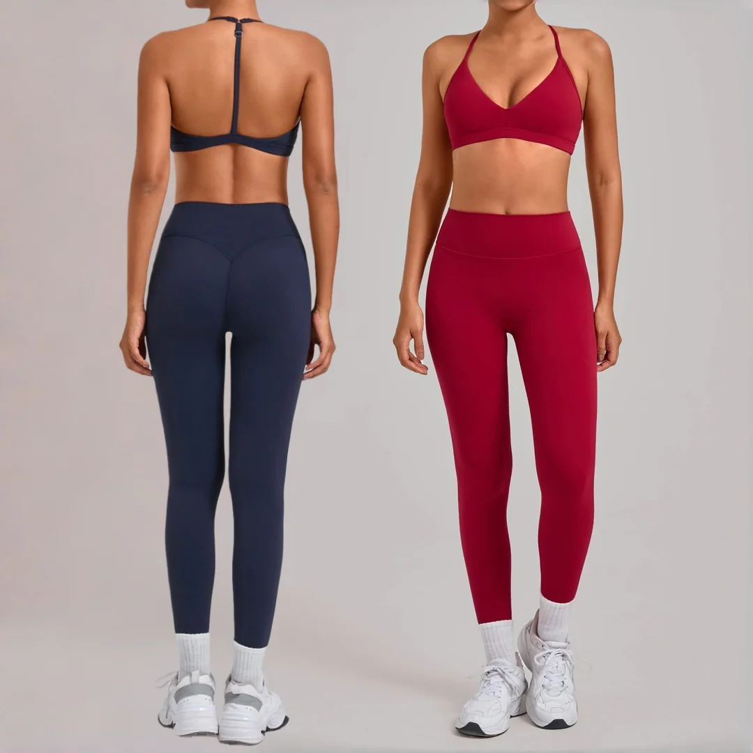

Женский комплект из 2 предметов для фитнеса и йоги с подтяжкой бедер, повседневный спортивный костюм для бега, тренажерного зала, йоги, противоударный спортивный бюстгальтер с открытой спиной, штаны, комплект для йоги