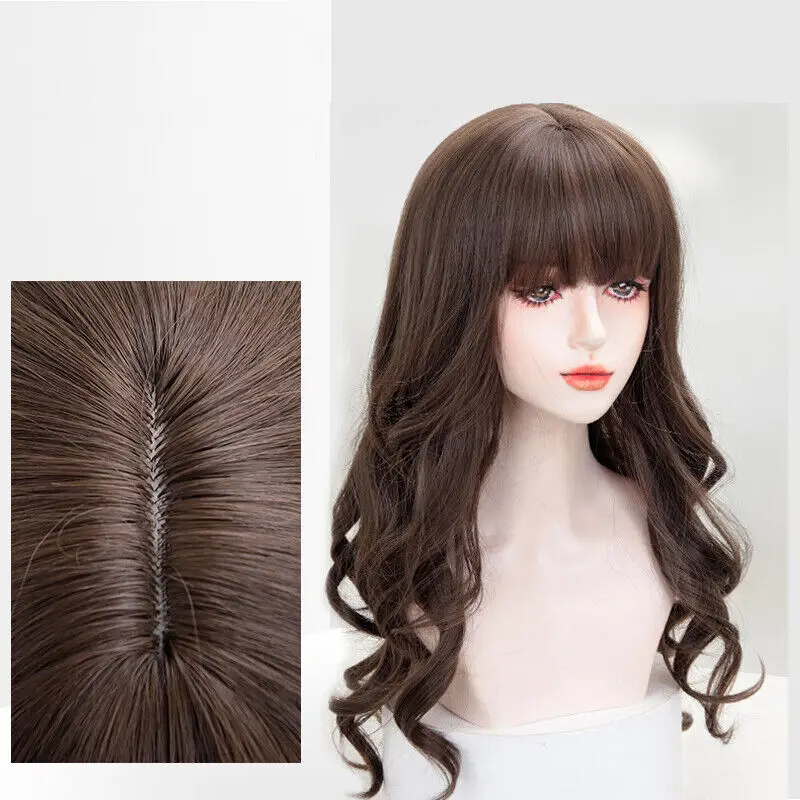 

Ladies Brown Bangs Long Curly Hair Wave Full Hair Wigs