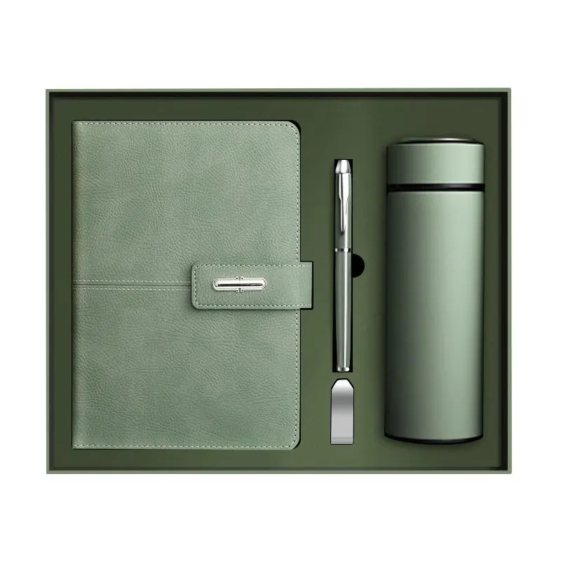 

2025customized. PU leather hardcover notebook promotional corporate with stylus pen USB and Cup business custom gif