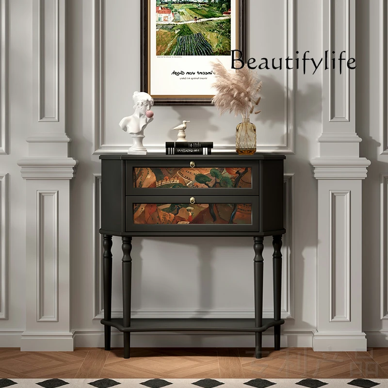 

French medieval style living room dining room ultra-thin side table household simple solid wood porch cabinet