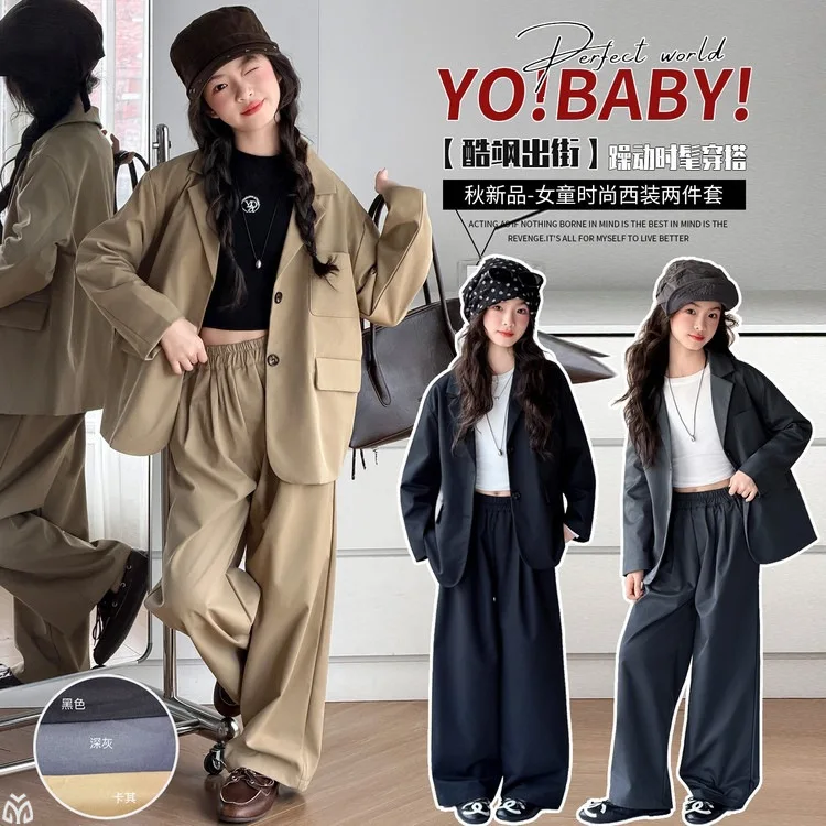 4-14 teenager Girls Blazer Clothes Set Spring Autumn Kid Suits Jackets+Pants Fashion Loose Teenage Casual Outfits child Costumes