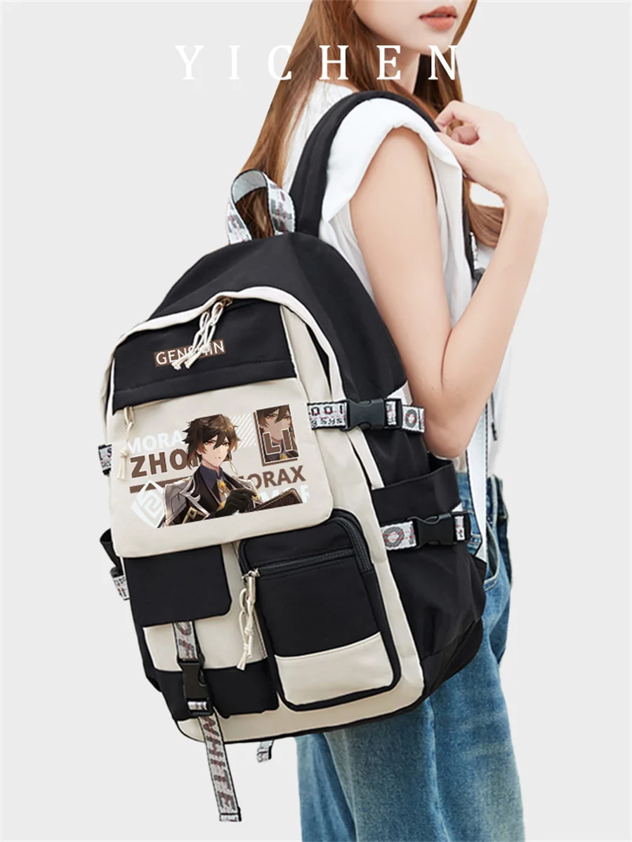 Japanese Anime Genshin Impact Printing Aether Lumine Paimon Comfortable Backpack Letters Cartoon Teenagers Backpack Fashion Bag