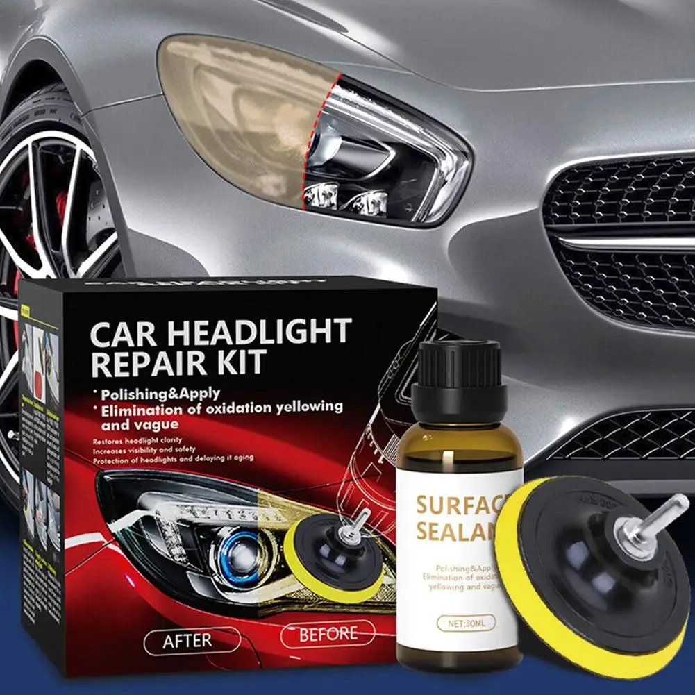 Car Headlights Restoration Kit Chemical Brightener Headlight Polisher Restorer Polishing Paste Set Auto Headlamps Wax Sanding