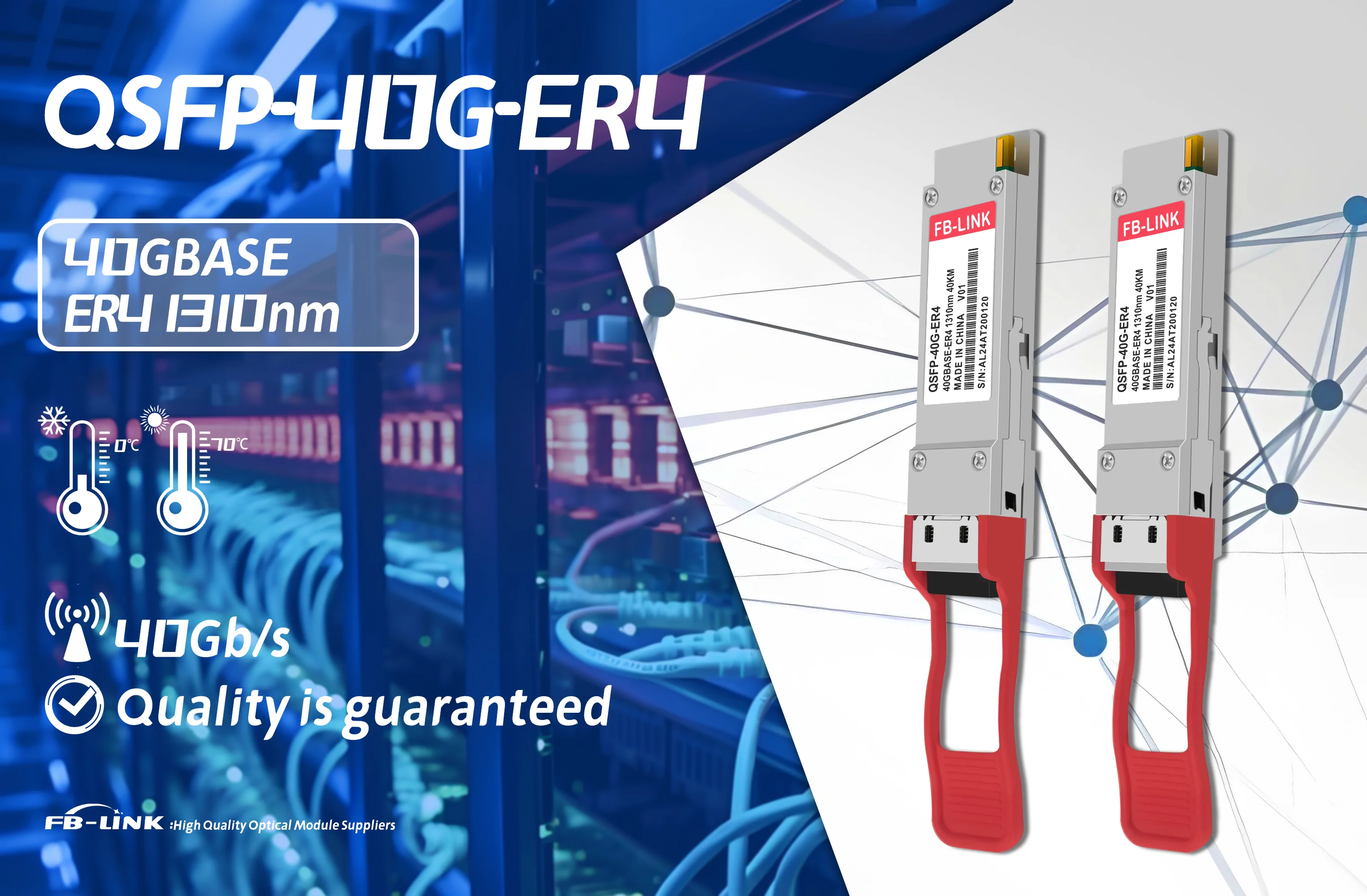 

QSFP+ 40G 40km 1310nm ER4 Duplex LC Optical Transceiver Module qsfp 40Gb Receiving range ≤-15dBm