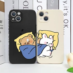 Cartoon Rabbit Bear Paired Couple Phone Case for IPhone 11 12 13 15 16 Pro Max Mini X XS 7 8 14 Plus SE2 Clear Lovers Soft Cover
