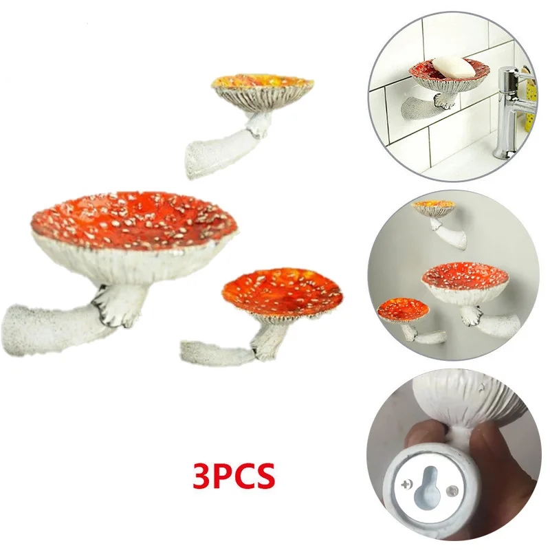 

E2 Mushroom Hanging Shelf Resin Wall Floating Shelf Amanita Mushroom Shape Home Decor Ornament for Bathroom Wall Hanging Shelves