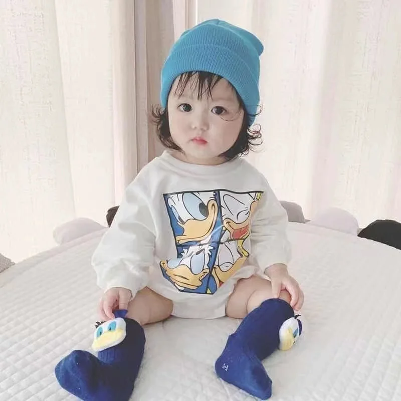 Spring Newborn Baby Boy Rompers Cartoon Mickey Mouse Donald Pooh Print Infant Girl Jumpsuit Cotton Bodysuits Kid Outfits Clothes