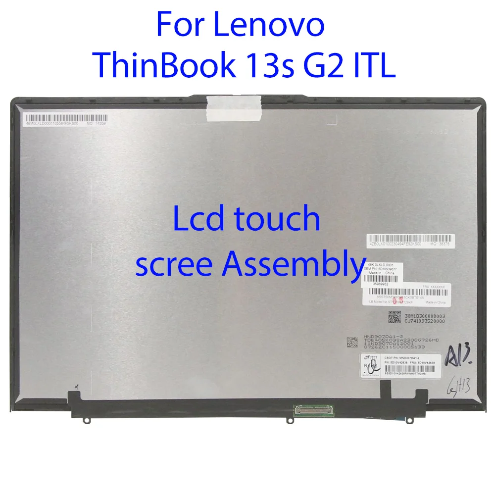 13.3 Inch for Lenovo ThinkBook 13s G2 ITL 20V9 LCD Display Touch Screen Assembly MND307DA1-2 FRU: 5D10S39677