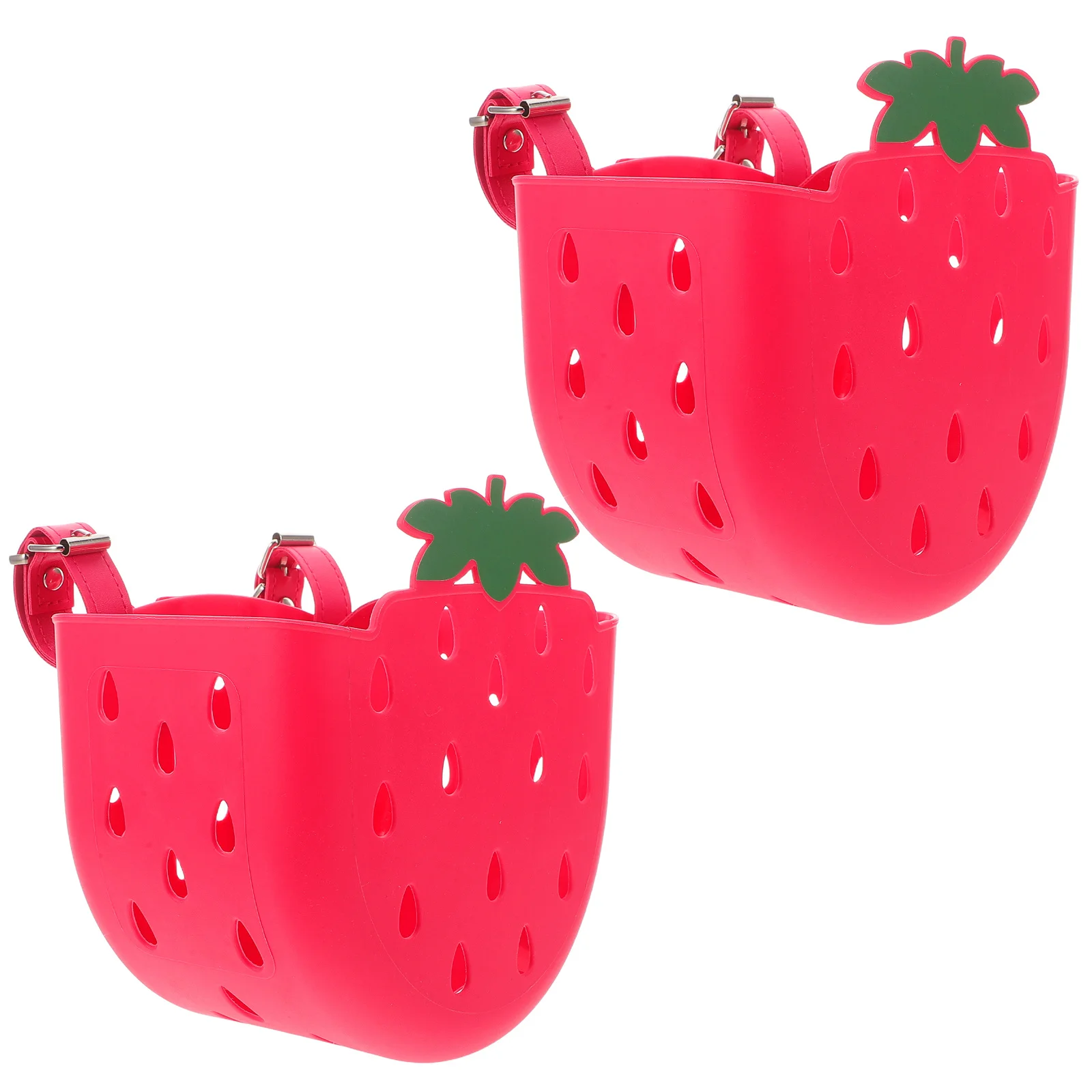 

2pcs Kids Bike Plastic Front-Mounted Handlebar Storage For Bicycles Scooters Tricycles Strawberry-Shaped Design Lightweight