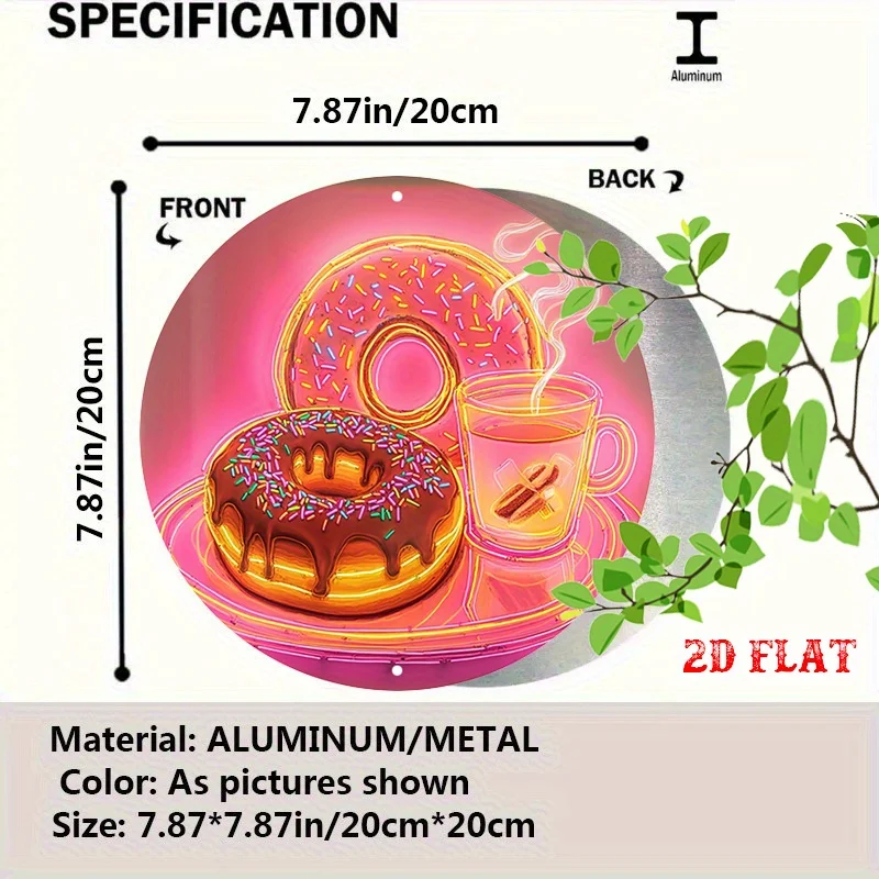 2D Flat, Neon Donut & Coffee Metal Wall Art - Glowing, Sprinkles, and Cappuccino Design, Year'S Celebrations, Bar Wall Decor