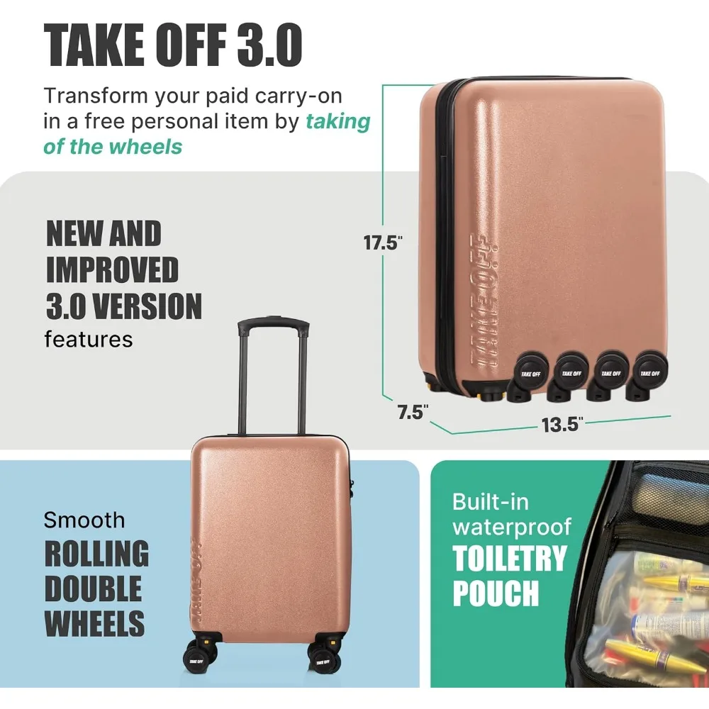 Compact Hardshell Underseat Carry-On Luggage with Removable Wheels, TSA Lock, Fits Tight Spaces for Personal Items