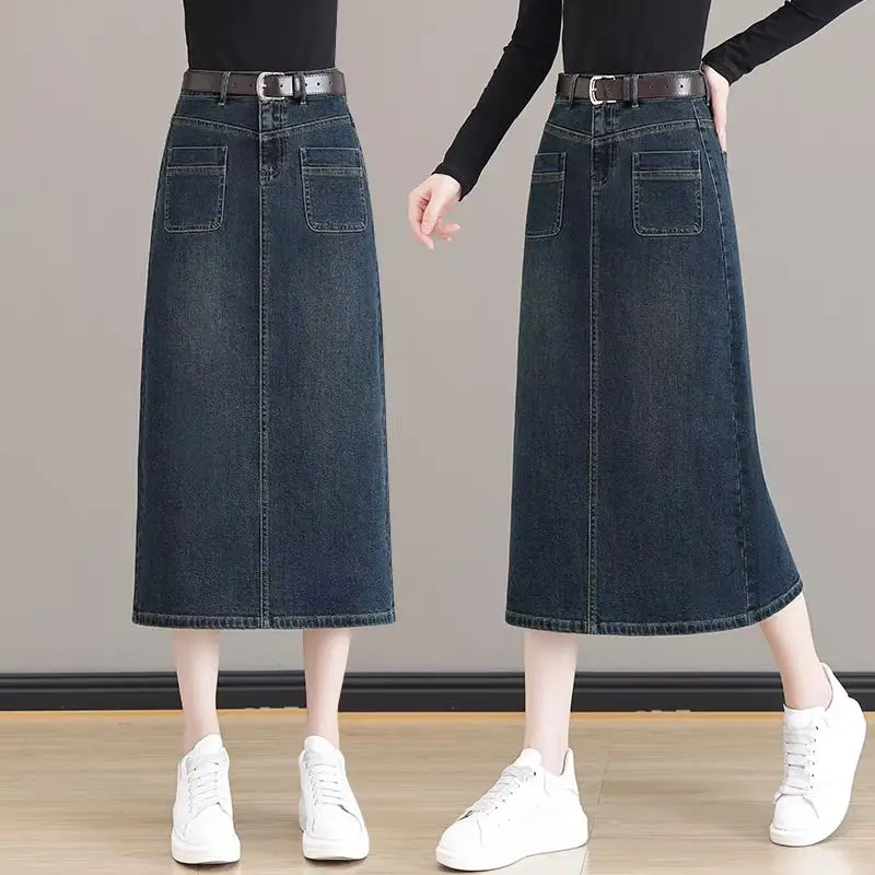 

Jeans Skirts for Women with Slit High Waist Midi Woman Denim Skirt Vintage Streetwear Quality New in Y2k Stylish Clothing Sales