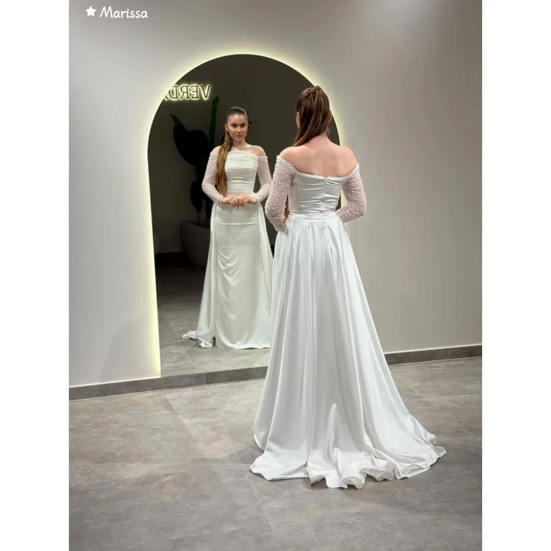 Marissa lange staart satijnen galajurk op maat gemaakte elegante damesjurken voor speciale gelegenheden gedeeltelijke pailletten galajurk 2025